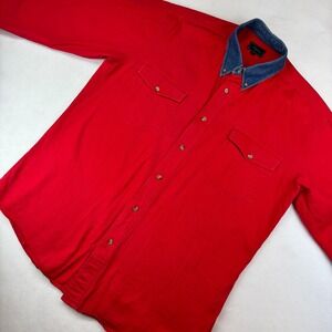 Roper Mens Shirt L‎ Red Denim Collar Long Sleeve Western Button Down Cowboy